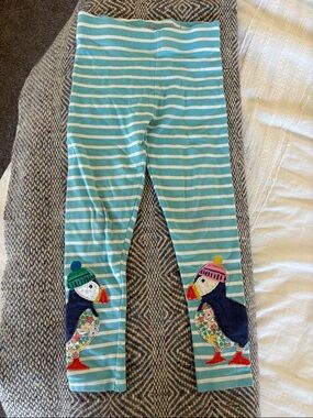 Mini Boden Turquoise and White Striped Puffin Applique Leggings